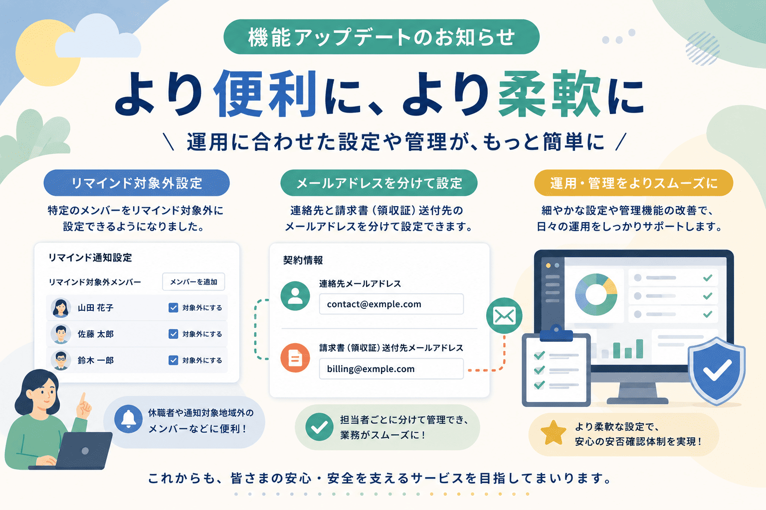 リマインド対象外、メールアドレス分離